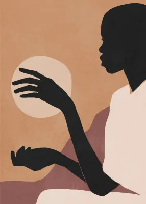 Minimal abstract art sunset girl by thingdesign