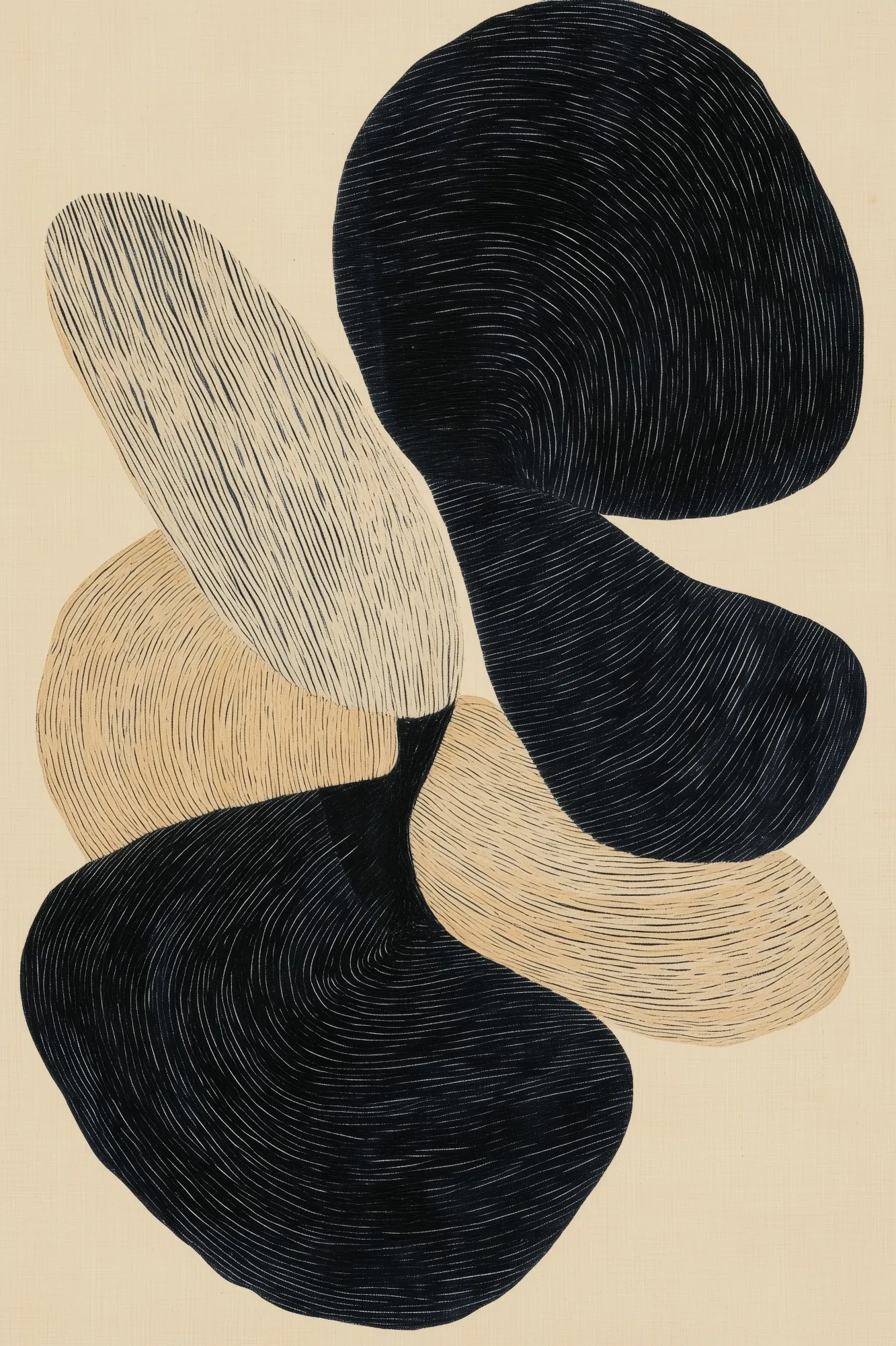 Freeform geometry in black and beige tones